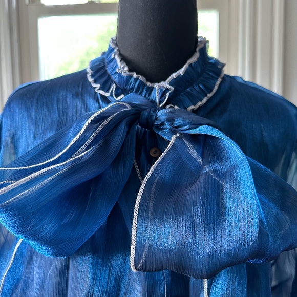 Shein Sheer blouse, long sleeves, Royal blue, women Plus size XL - Picture 11 of 11